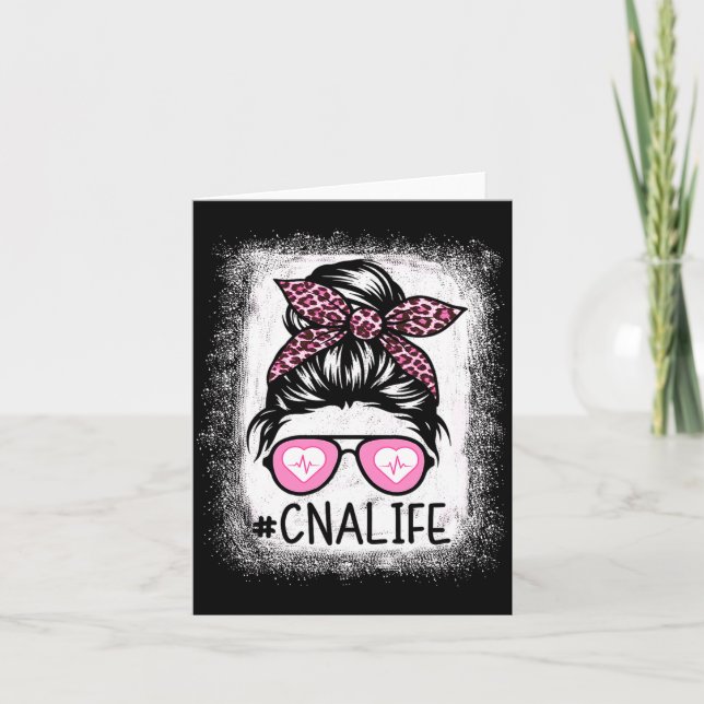 Tarjeta Cna Nurse Life Bleached Shirts Nk Leopard Messy Bu (Anverso)