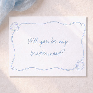 Tarjeta Coastal Blue Seashell Summer Bridesmaid Proposal