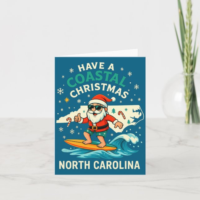 Tarjeta Coastal Christmas Nc Shirt Santa Surfing Funny Wav (Anverso)