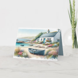 Tarjeta Coastal Cottage Watercolor Seaside Scene