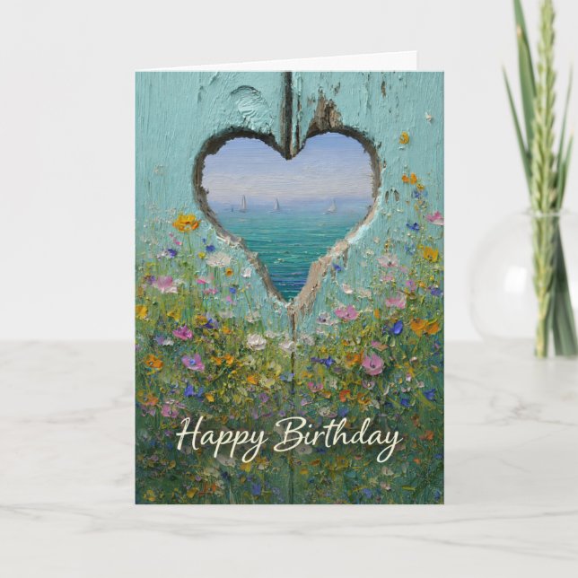 Tarjeta Coastal Heart Wildflower Happy Birthday Greeting  (Anverso)