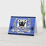 Tarjeta Coat of Arms Family Crest 60th Birthday Cards<br><div class="desc">Coat of Arms Family Crest 60th Birthday Cards. Let someone know you are thinking about them on their 60th birthday with these blue, black and white coat of arm family crest heraldry greeting card. A blue damask patterned background sits on top of blue wood texture. A coat of arms complete...</div>