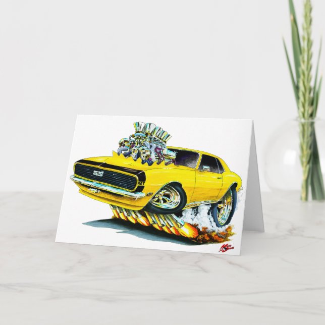 Tarjeta Coche Amarillo-Negro 1968 de Camaro (Anverso)
