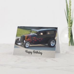 Tarjeta Coche Antiguo Con Llamas