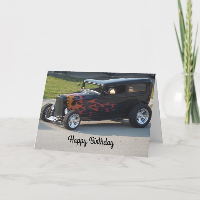 Tarjeta Coche Antiguo Con Llamas (Anverso)