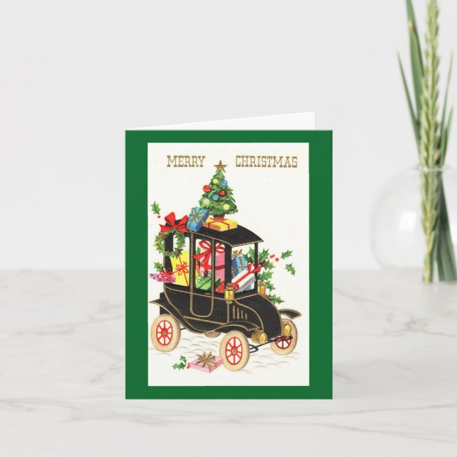 Tarjeta Coche Antiguo Feliz Navidad (Anverso)