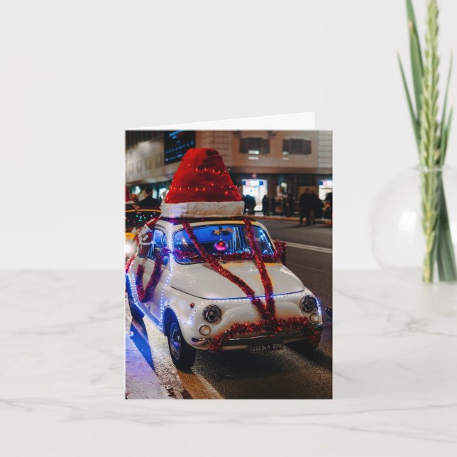 Tarjeta Coche Cinquecento Decorado Para Navidades (Anverso)