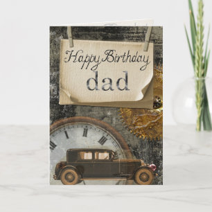 Tarjeta Coche Clásico Antiguo Feliz Cumpleaños Papá