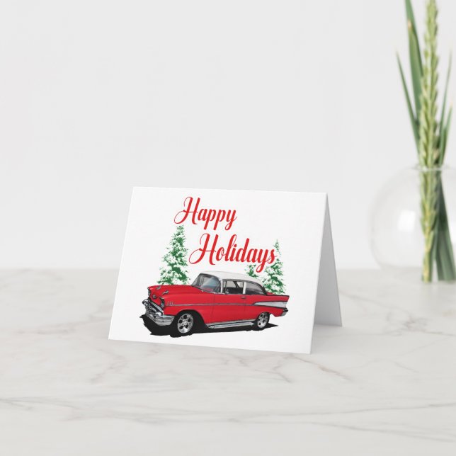 Tarjeta Coche de carreras 1957 del día de fiesta (Anverso)