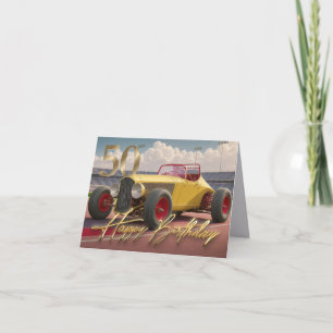 Tarjeta Coche de carreras Vintage Feliz 50 cumpleaños