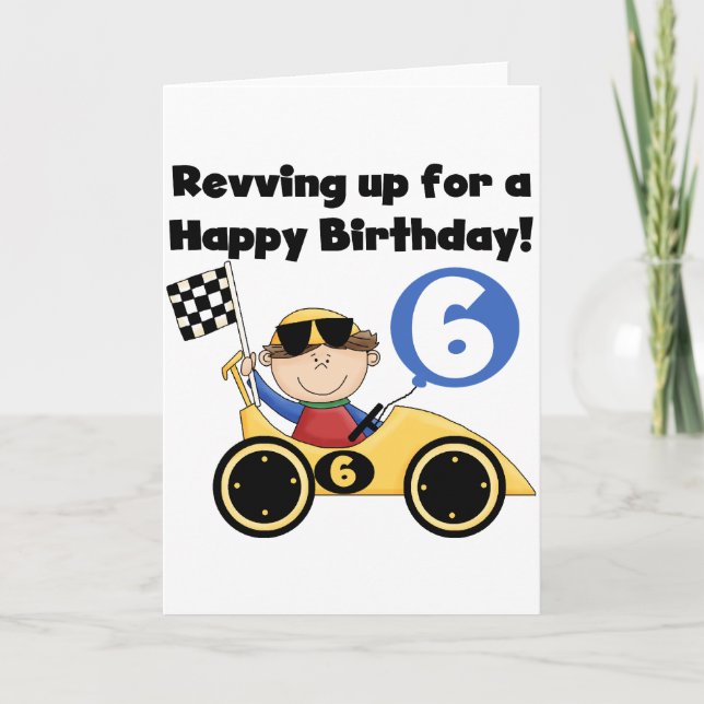 Tarjeta Coche de raza amarilla 6 camisetas de cumpleaños y (Anverso)