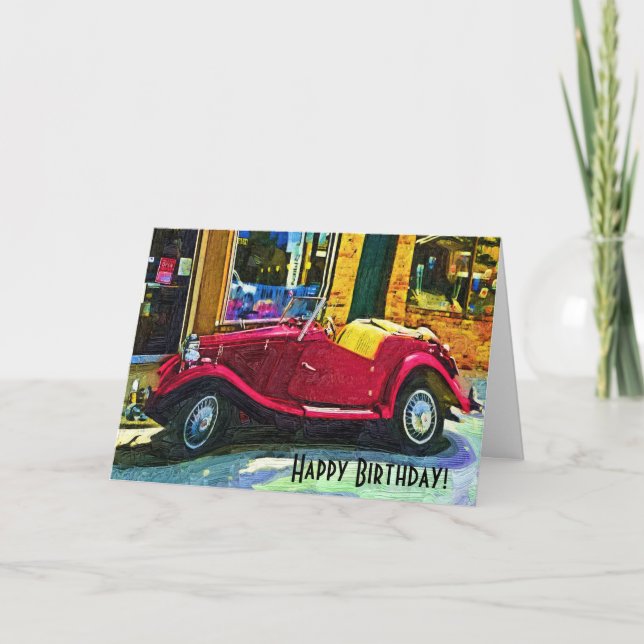 Tarjeta Coche del Oldtimer del feliz cumpleaños (Anverso)