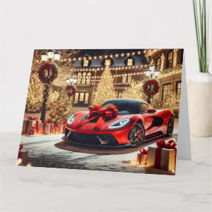 Tarjeta Coche deportivo rojo con Navidades inclinados