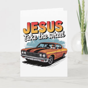 Tarjeta Coche Musculoso Antiguo 'Jesús Toma el Volante'