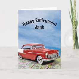 Tarjeta Coche Retro Rojo y Blanco de Jubilación
