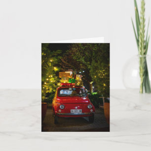 Tarjeta Coche Rojo Cinquecento Decorado Para Navidades