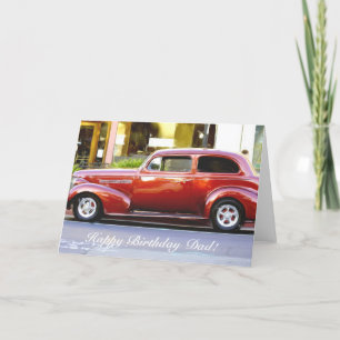 Tarjeta Coche rojo clásico del papá del feliz cumpleaños