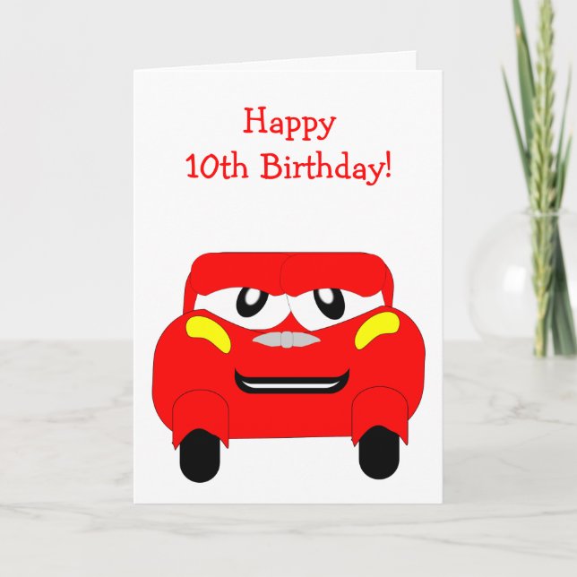 Tarjeta Coche Rojo Personalizado 10 Años (Anverso)