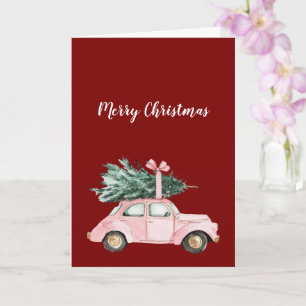 Tarjeta Coche Rosa Rojo Árbol de Navidad