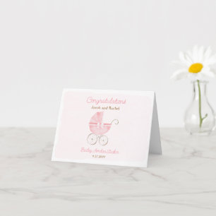 Tarjeta Cochecito de Bebé Rosa Felicidades por la Nueva Be