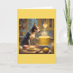 Tarjeta Cocina caprichosa Cottagecore perro y pastel de cu