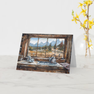 Tarjeta Cocina de cabaña de troncos de Wyoming Acuarela co