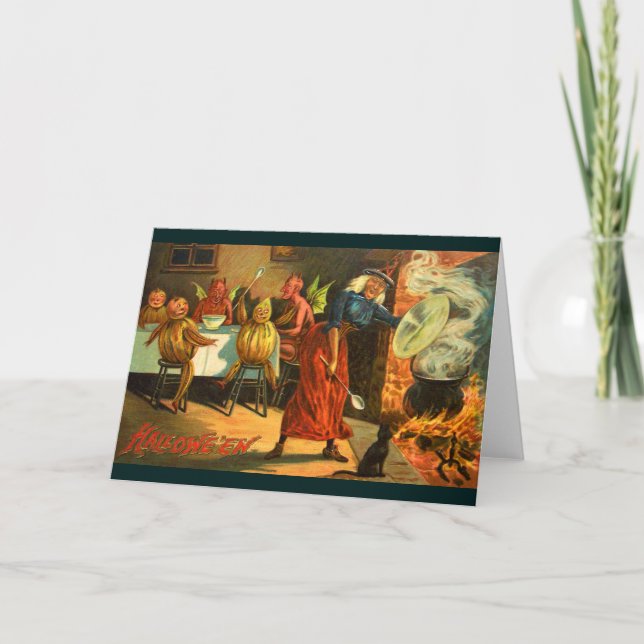 Tarjeta Cocina de la Bruja de Halloween (Anverso)