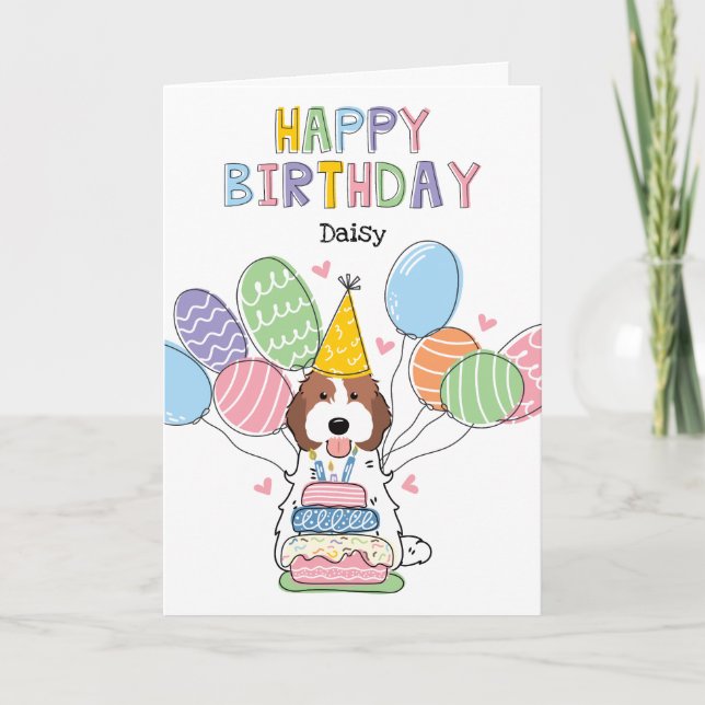 Tarjeta Cockapoo Blanco Marrón Cavapoo Perro Feliz cumplea (Anverso)