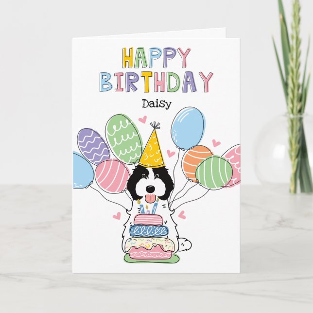 Tarjeta Cockapoo Blanco Negro Cavapoo Perro Feliz cumpleañ (Anverso)