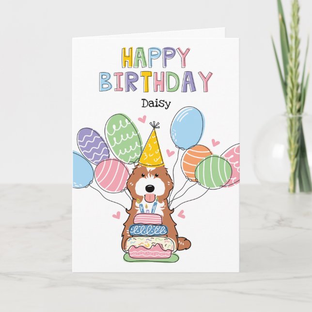 Tarjeta Cockapoo Blanco Rojo Cavapoo Perro Feliz cumpleaño (Anverso)