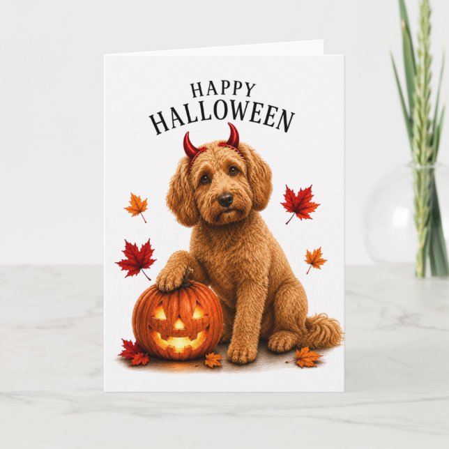 Tarjeta Cockapoo perro diablo de Halloween (Anverso)