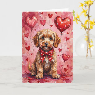 Tarjeta Cockapoo San Valentín Perro Sentado con Corazones 
