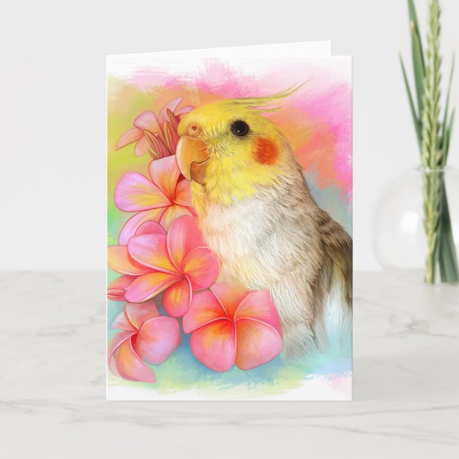 Tarjeta Cockatiel con el frangipani (Anverso)