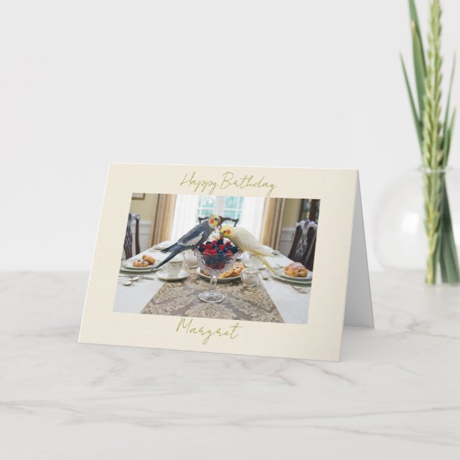 Tarjeta Cockatiels Eating Berries Pet Bird Lover Birthday (Anverso)