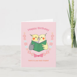 Tarjeta Cockatiels leyendo un libro de cumpleaños de Cute