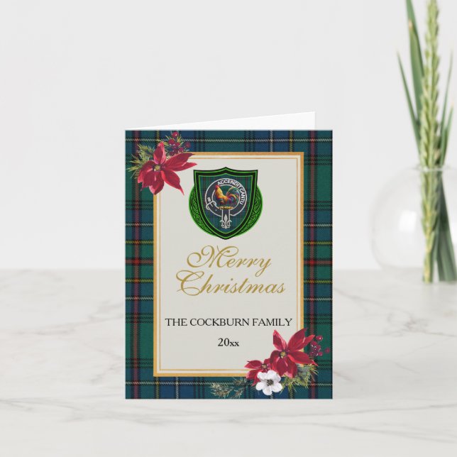 Tarjeta Cockburn Scottish Clan Tartan & Crest (Anverso)