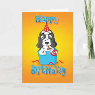 Tarjeta cocker spaniel - caja - feliz cumpleaños