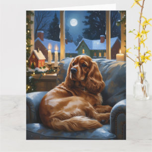 Tarjeta Cocker Spaniel con Navidades Luces feriado