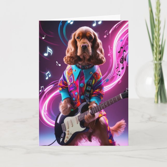 Tarjeta Cocker Spaniel Divertido Estrella de Rock (Anverso)
