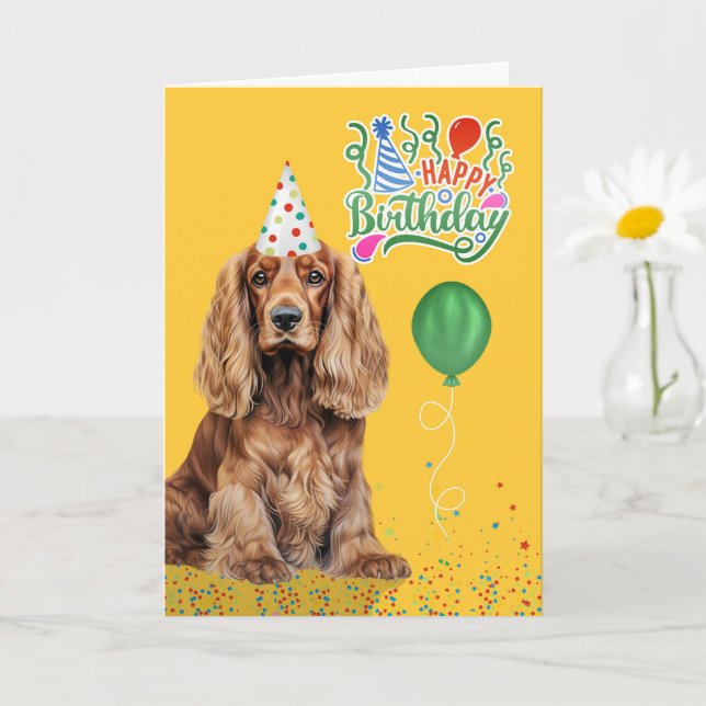 Tarjeta Cocker Spaniel Dog Party Hat Yellow Birthday (Planta pequeña)