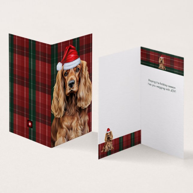 Tarjeta Cocker Spaniel Dog Plaid Christmas Holiday (Interior y exterior)