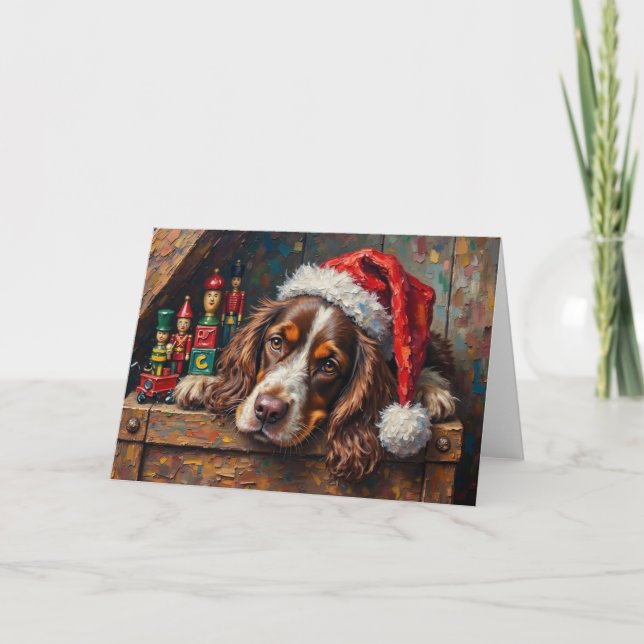 Tarjeta Cocker Spaniel Dog Vintage Christmas Toy Box (Anverso)