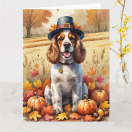 Tarjeta Cocker Spaniel en Hojas de Otoño Arte de Acción de