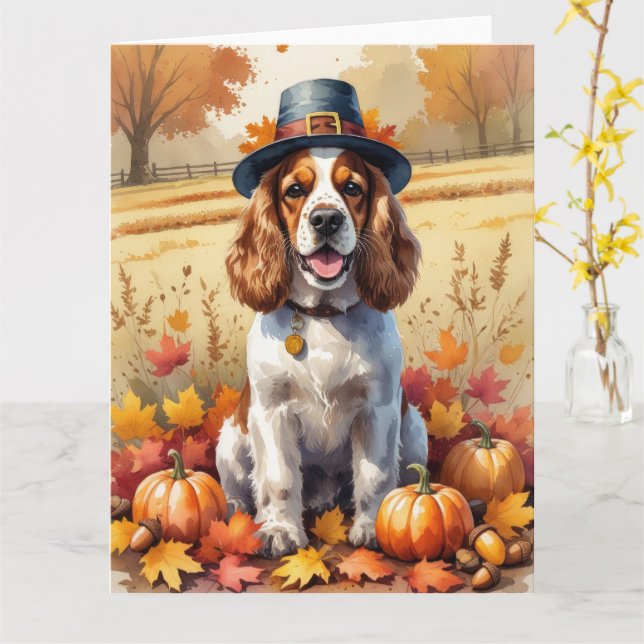 Tarjeta Cocker Spaniel en Hojas de Otoño Arte de Acción de (flor amarilla)