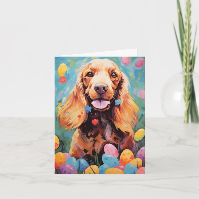 Tarjeta Cocker Spaniel Feliz Pascua (Anverso)