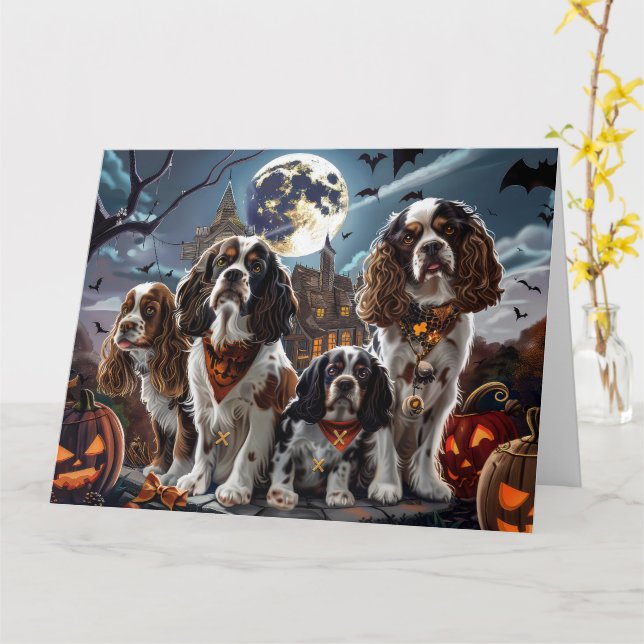Tarjeta Cocker Spaniel Halloween Espeluznante (flor amarilla)