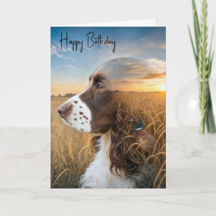 Tarjeta Cocker Spaniel Inglés de cumpleaños y faisán