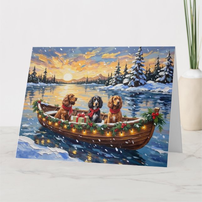 Tarjeta Cocker Spaniel Navidad Barco Fiesta (Anverso)
