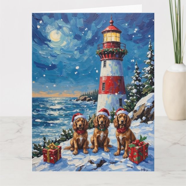 Tarjeta Cocker Spaniel Navidad Faro Fiesta (Anverso)