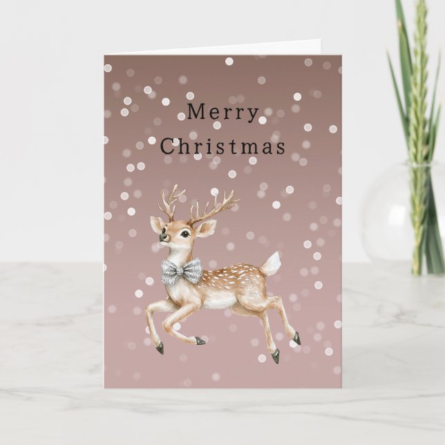 Tarjeta Cocoa Brown Ombre White Confetti Deer Christmas (Anverso)